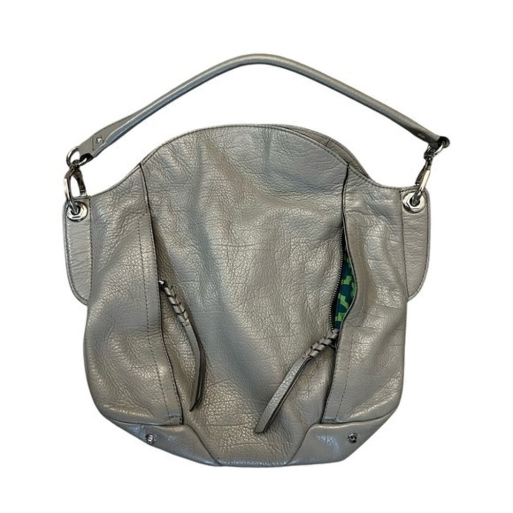 OrYANI Gray Pebbled Leather Shoulder Bag / Purse w/ 3 Exterior Pockets